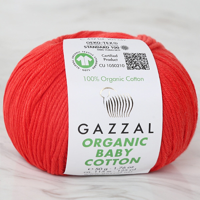 Gazzal Organic Baby Cotton Yarn, Red – 432