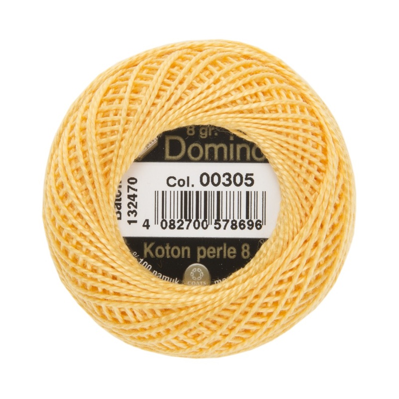 Domino Cotton Perle Size 8 Embroidery Thread (8 g), Yellow – 4598008-00305