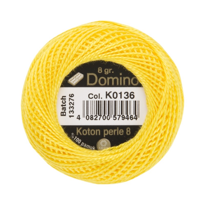 Domino Cotton Perle Size 8 Embroidery Thread (8 g), Yellow – 4598008-K0136