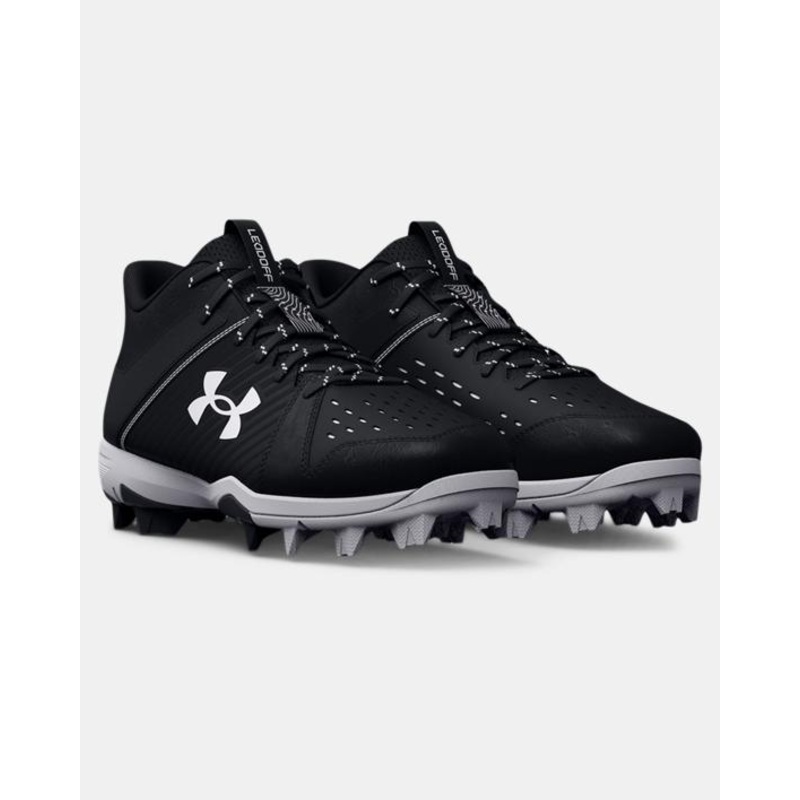 Kids’ UA Leadoff Mid RM Jr. Baseball Cleat – Black/White