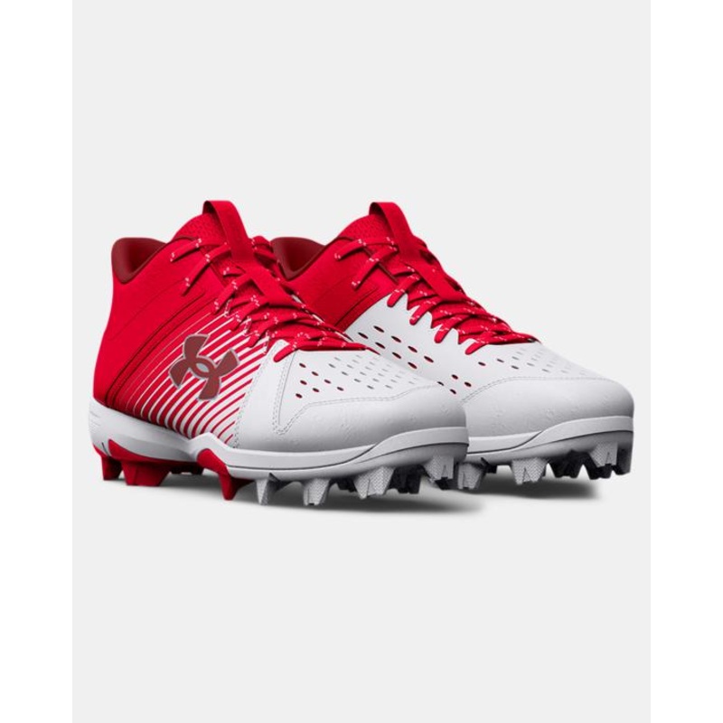 Kids’ UA Leadoff Mid RM Jr. Baseball Cleat – Red/White