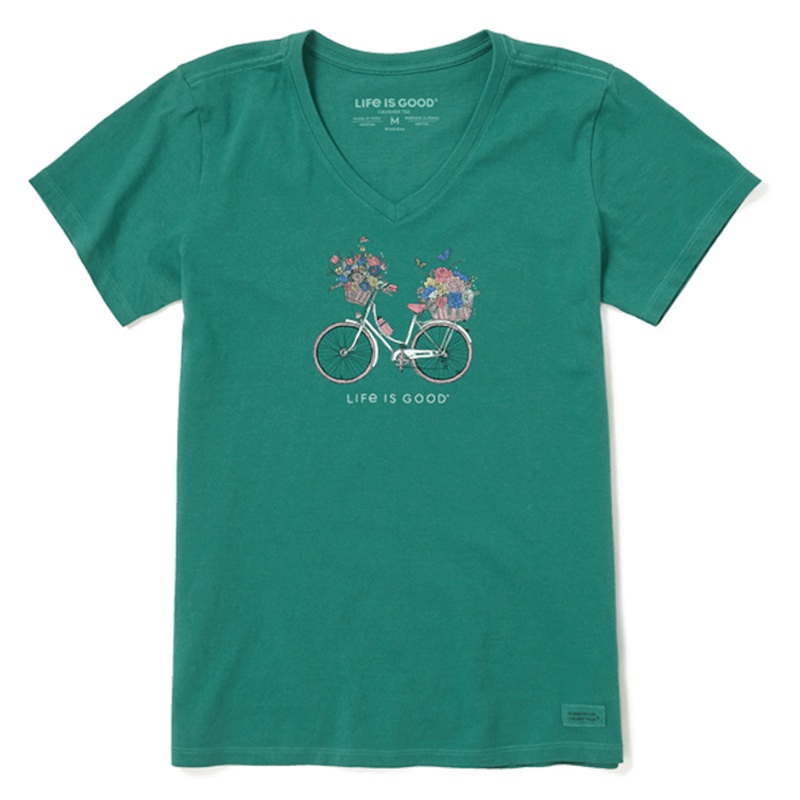 Women’s Bike Flower Baskets Short Sleeve Vee