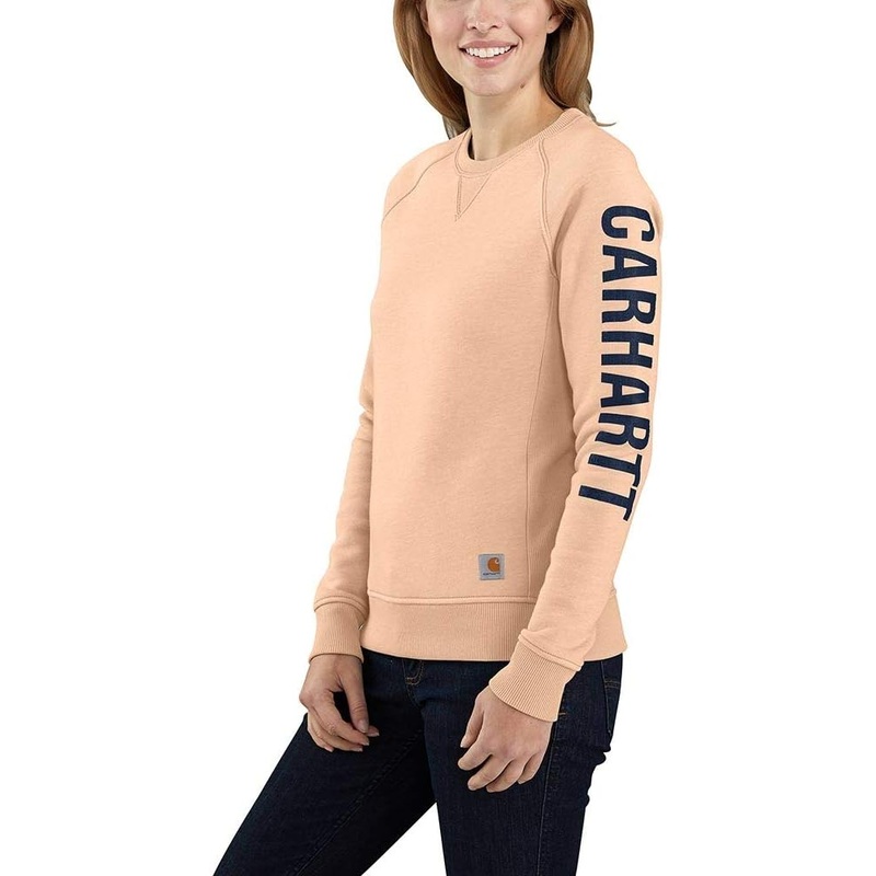 Women’s Relaxed Fit Midweight Crewneck Block Logo Sleeve Graphic Sweatshirt