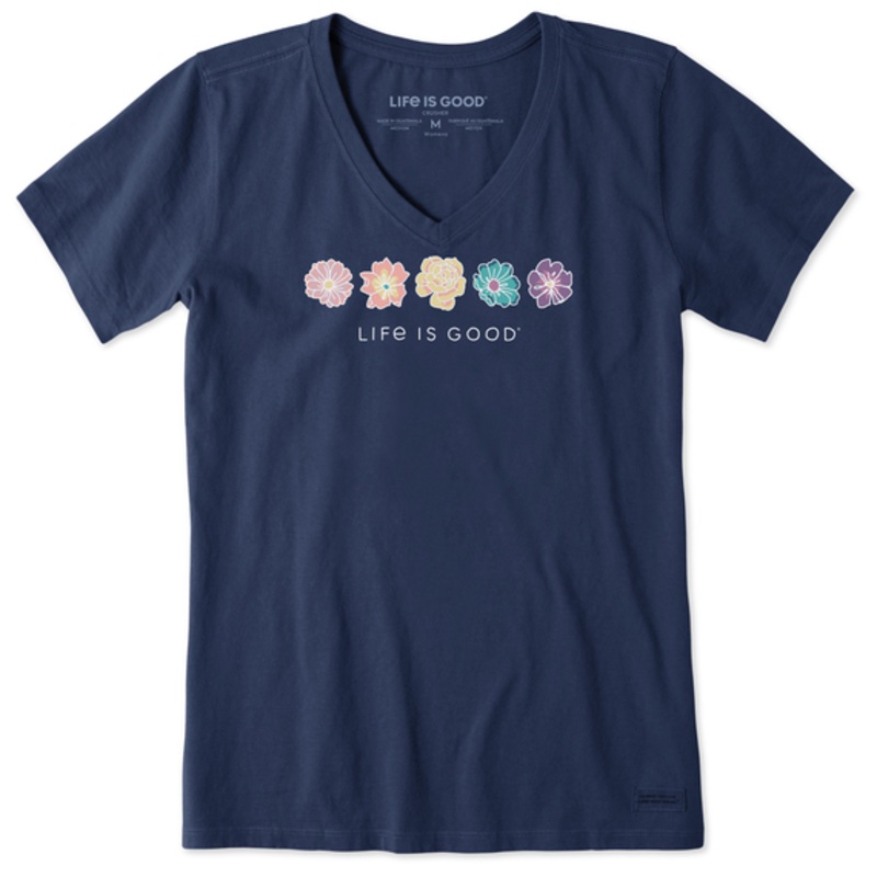 Women’s Simple Rainbow Flowers Short Sleeve Vee