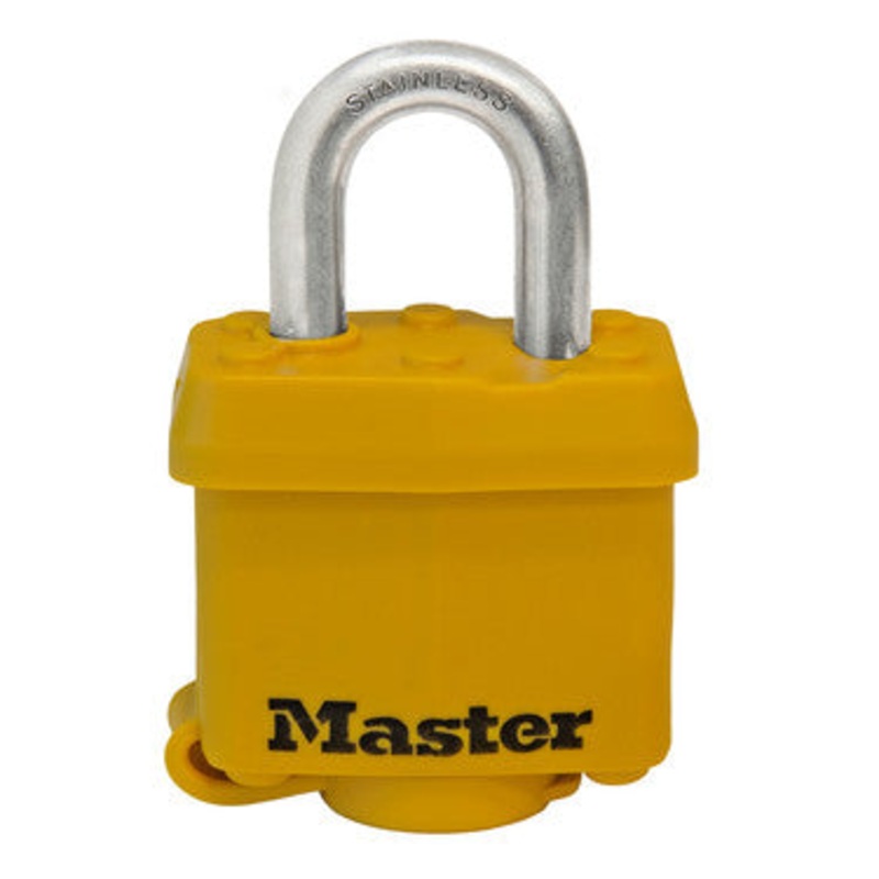 Laminated Padlock, 1-9/16in, Yellow Covered