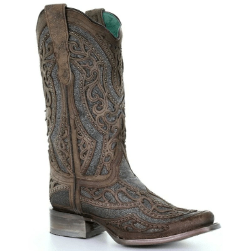 Gray Inlay and Studs Square Toe