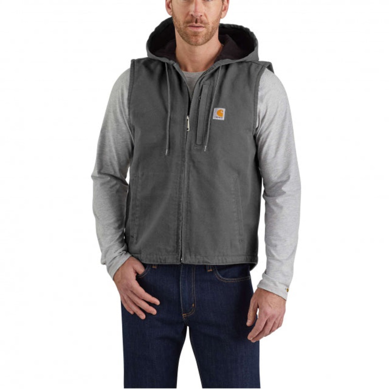 Men’s Relaxed Fit Washed Duck Fleece-lined Hooded Vest