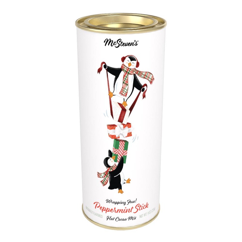 Penguins Wrapping Fun Peppermint Stick Cocoa