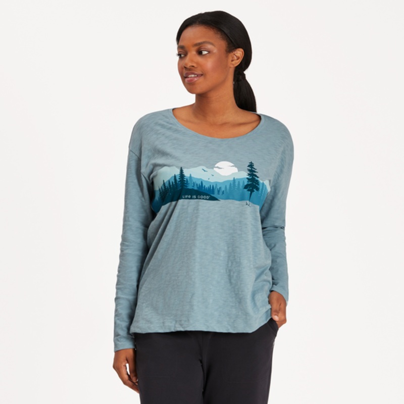 Women’s Outdoor Mountain Landscape Relaxed Fit Long Sleeve Slub Tee