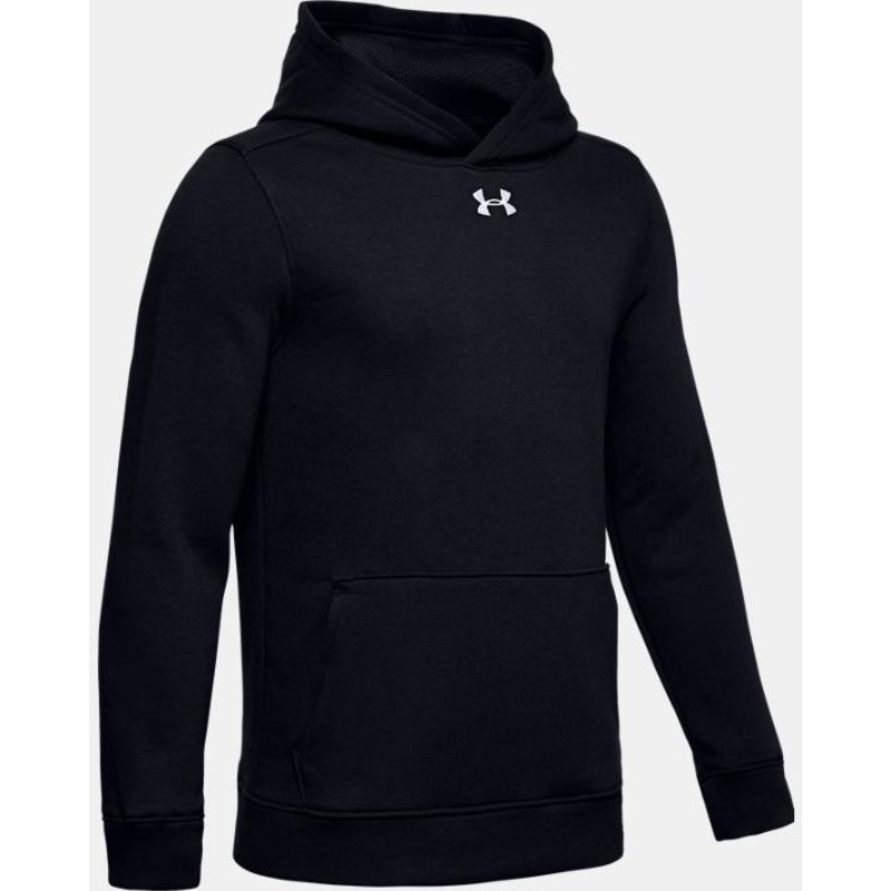 Boys’ Ua Hustle Fleece Hoodie|Black/white|True gray hthr/black|YSM|YMD|YLG|YXL