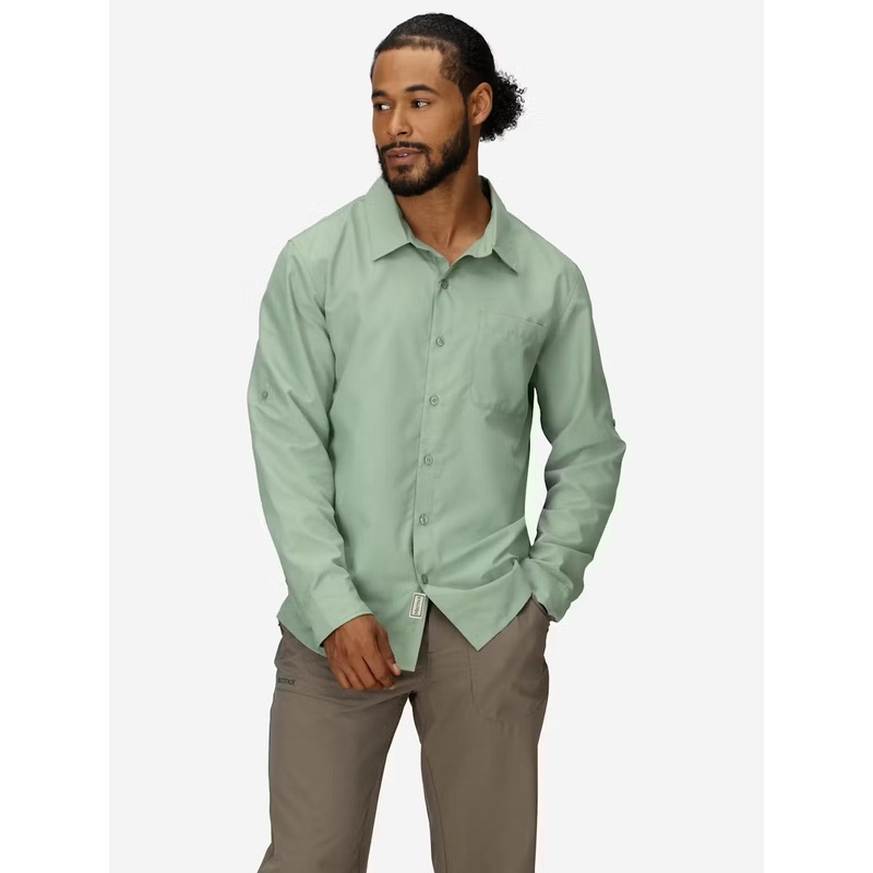 Men’s AirExchange Long Sleeve Collared Shirt UPF 40 – Agate Green