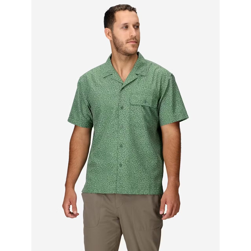 Men’s AirExchange Novelty Camp Short Sleeve Collared Shirt UPF 40 – Juniper Green Mini Bloom