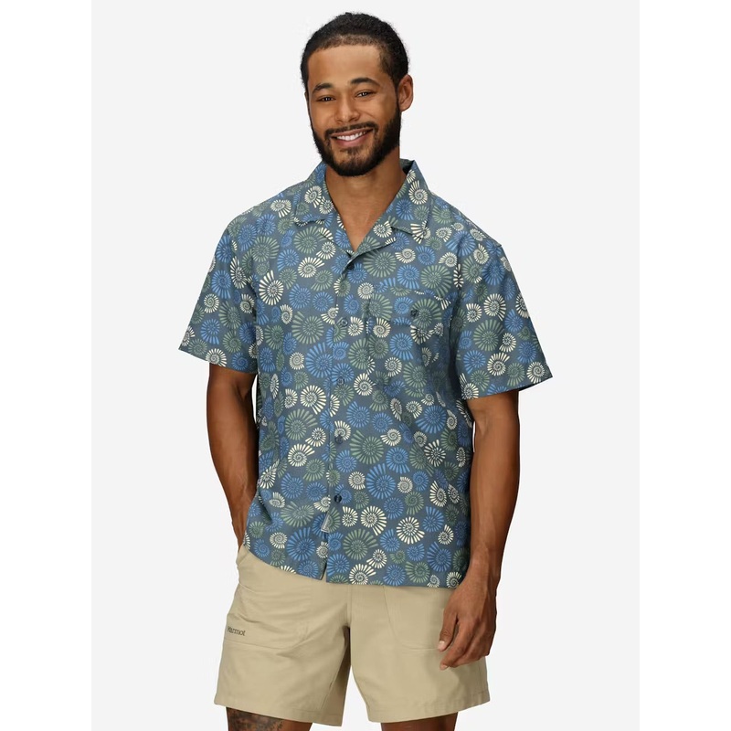 Men’s AirExchange Novelty Camp Short Sleeve Collared Shirt UPF 40 – Thunderhead Multi Fossil