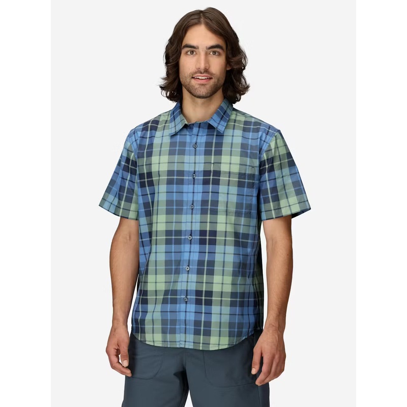 Men’s AirExchange Novelty Short Sleeve Collared Shirt UPF 40 – Arctic Navy Wayland Plaid