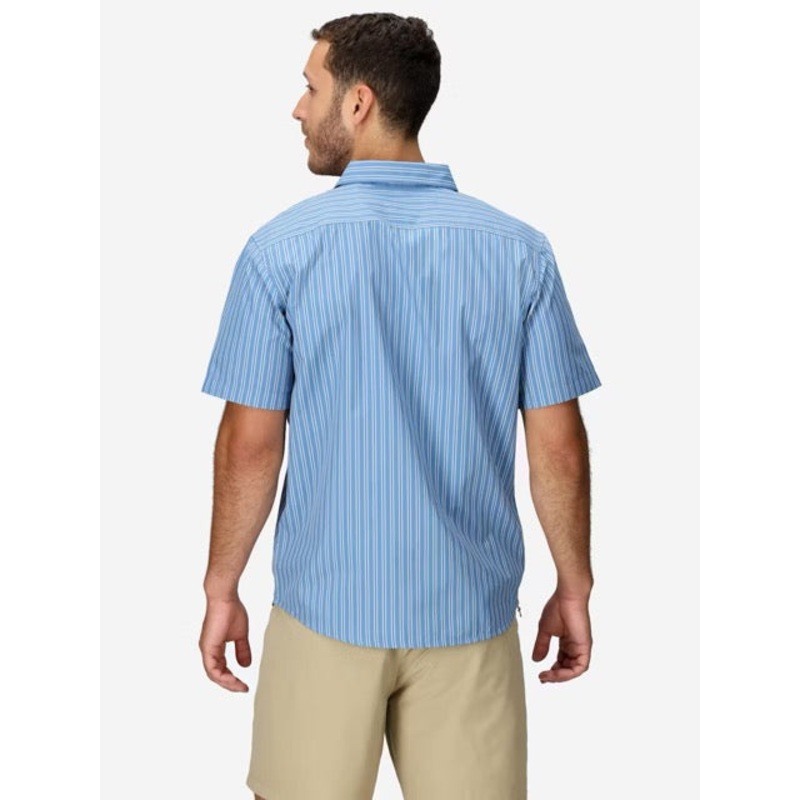 Men’s AirExchange Novelty Short Sleeve Collared Shirt UPF 40 – Rain Cloud Blue Tomales Stripe