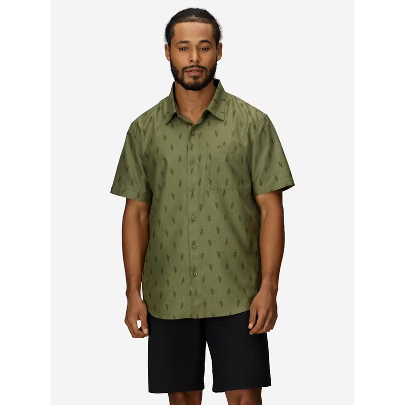 Men’s AirExchange Perforated Short Sleeve Pattern Shirt – Olive Grove Leaf