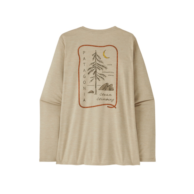 W’s Long Sleeve Capilene Cool Daily Graphic Shirt – Lands – Clean Climb Roots / Pumice X-Dye