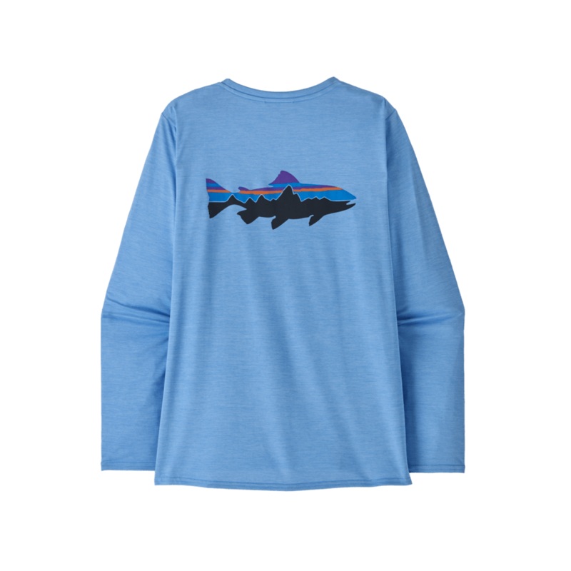 W’s Long Sleeve Capilene Cool Daily Graphic Shirt – Waters – Fitz Roy Trout / Abundant Blue X-Dye