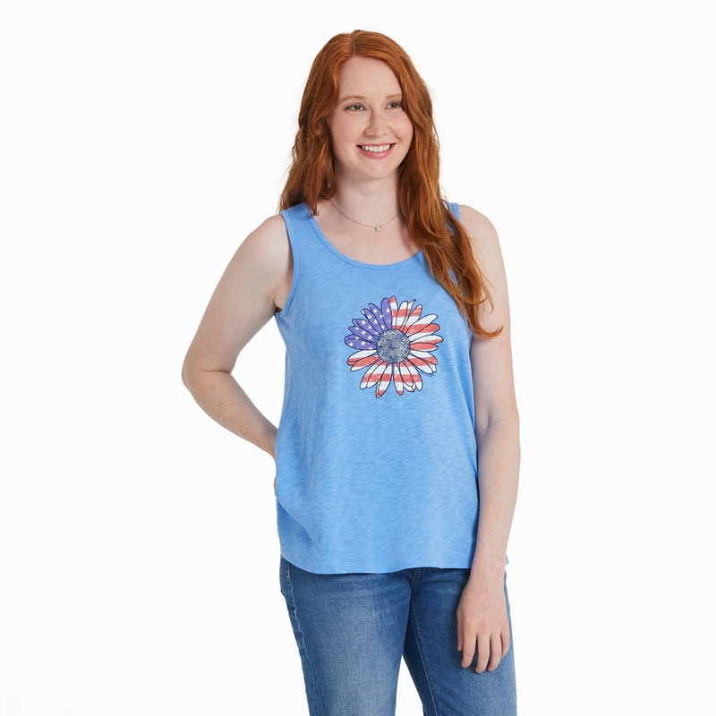 Women’s America The Beautiful Daisy Textured Slub Tank – Cornflower Blue