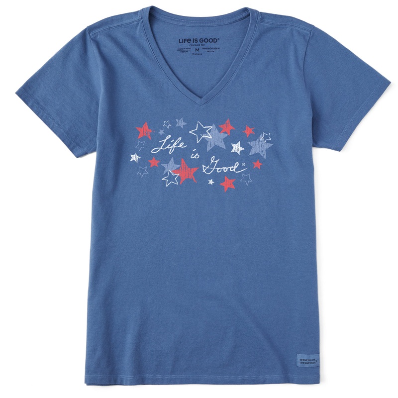 Women’s Americana Stars Short Sleeve Crusher-LITE Vee – Vintage Blue