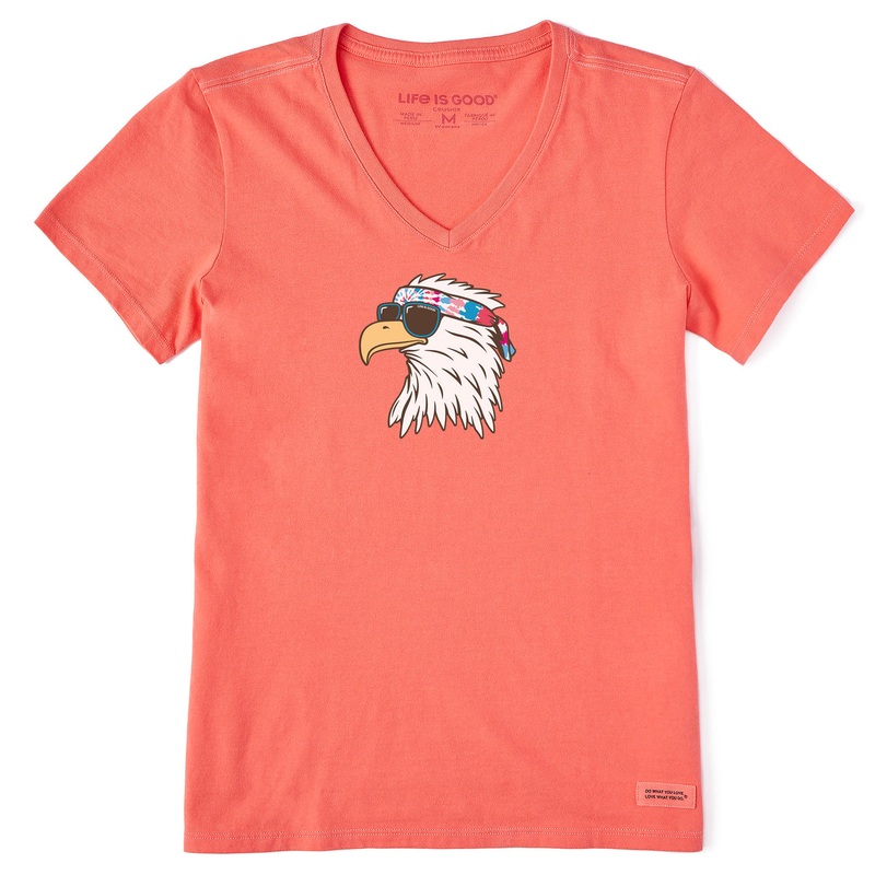 Women’s Tie Dye Patriotic Eagle Short Sleeve Crusher Vee – Mango Orange