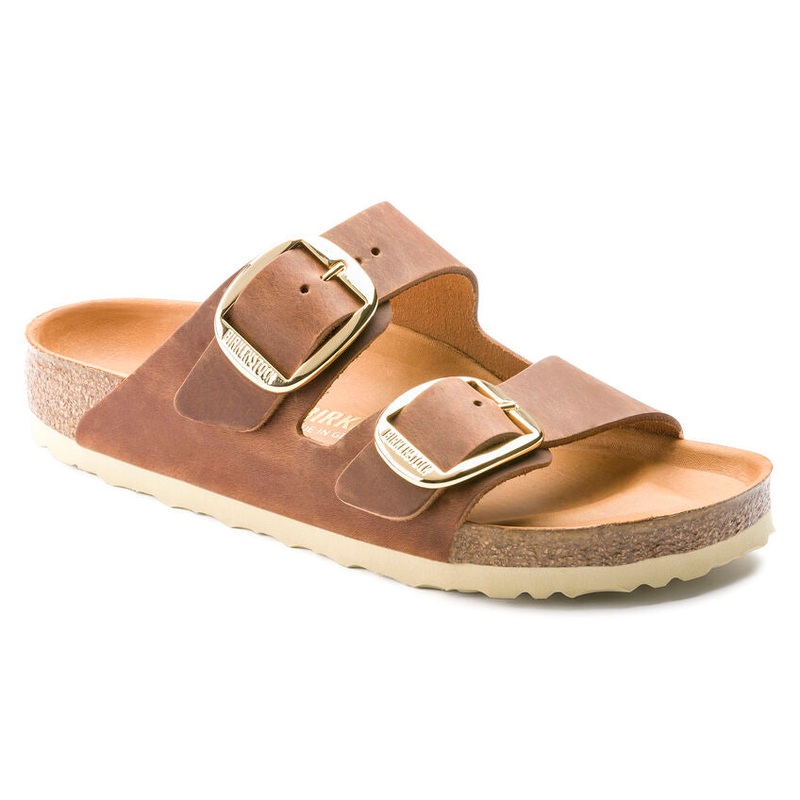 Women’s Arizona Big Buckle Oiled Leather Sandal – Cognac