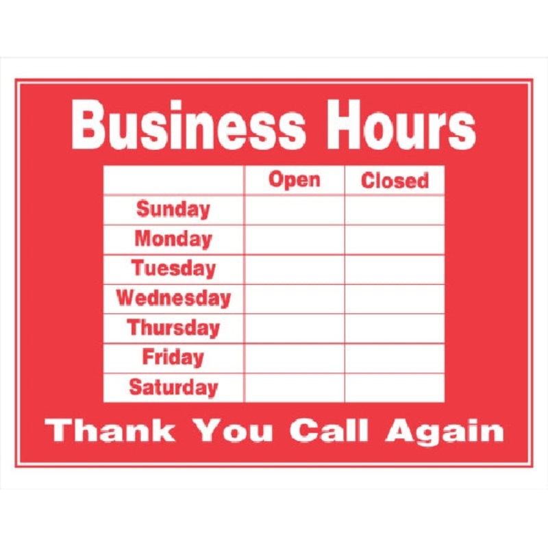 Business Hours Sign|Red|15X19