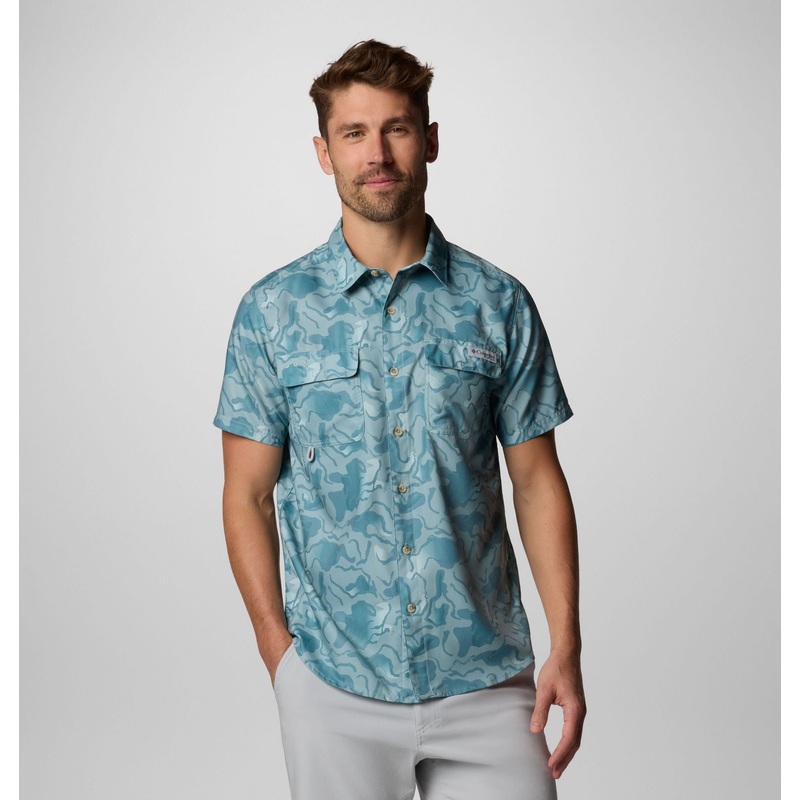Men’s PFG Uncharted Printed Short Sleeve Shirt – Crushed Blue Swamplands