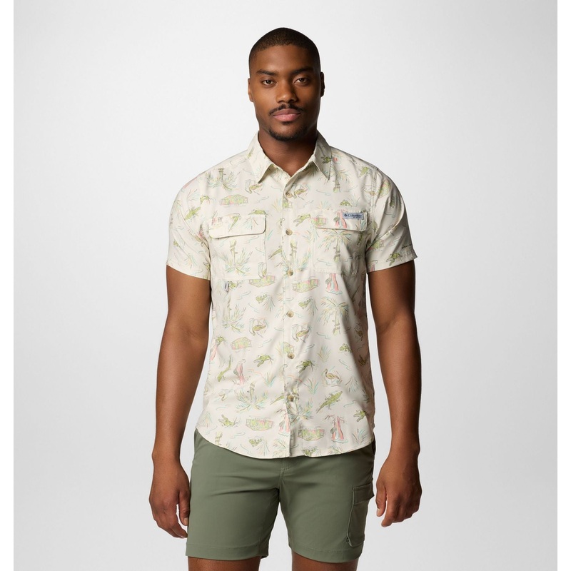 Men’s PFG Uncharted Printed Short Sleeve Shirt – Stone Everglades