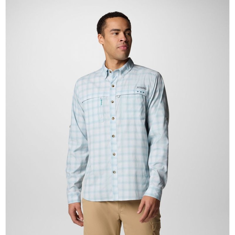 Men’s PFG Wild Cast Performance Yarn Dye Long Sleeve Shirt – Crushed Blue Multi Mod Ombre
