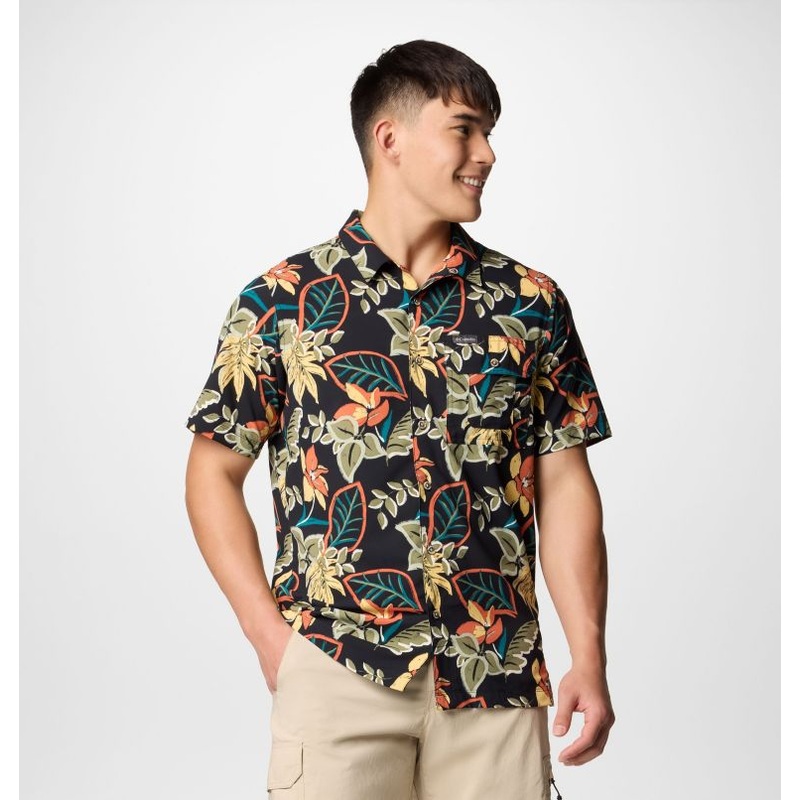 Men’s Tech Trail Utility Printed Woven Short Sleeve Shirt – Black Pasteled