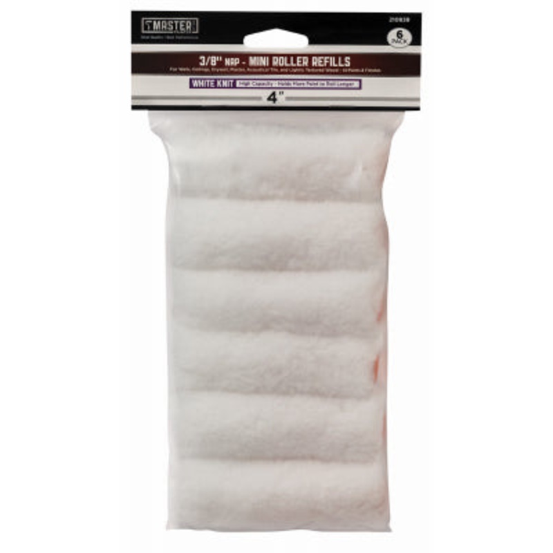4 in. x 3/8 in. Mini Paint Roller Covers – White Knit – 6 PACK