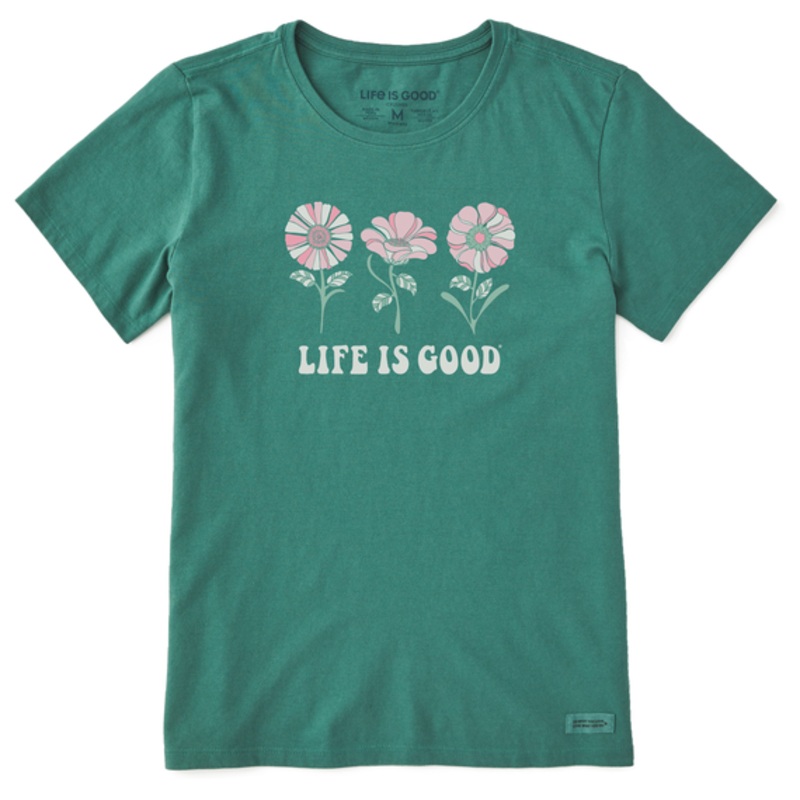 Women’s 3 Groovy Flowers Short-Sleeve Crusher Tee – Spruce Green