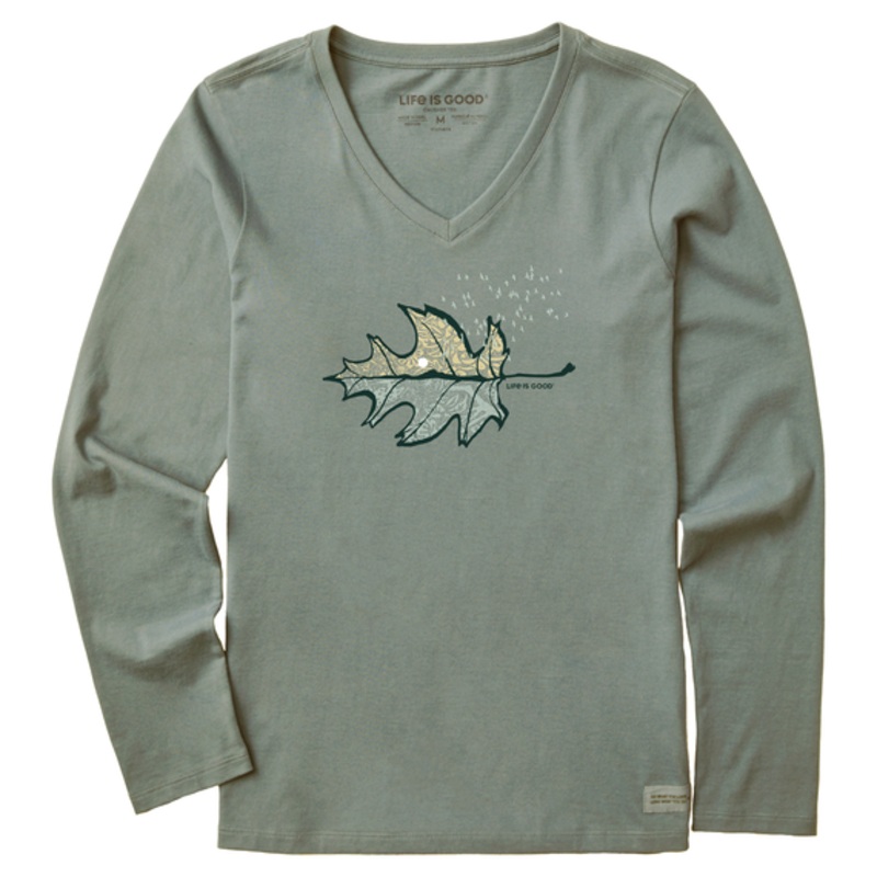 Women’s Autumn Leafscape Long-Sleeve Crusher Vee – Moss Green
