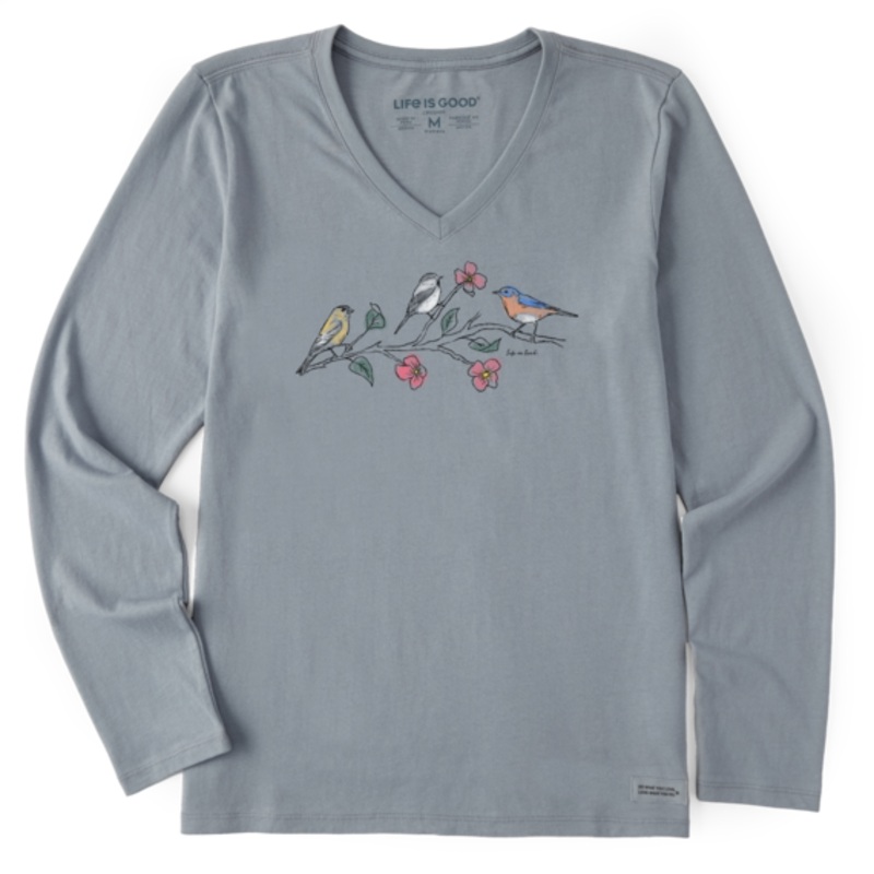 Women’s Dreamy Three Birds Long-Sleeve Crusher-LITE Vee – Stone Blue