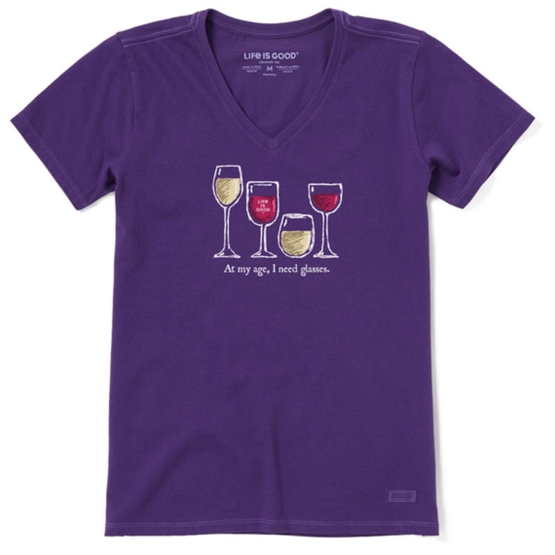 Women’s I Need Wine Glasses Short-Sleeve Vee – Deep Purple