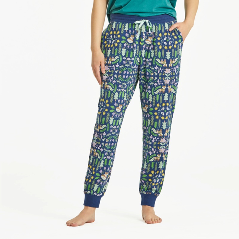 Women’s Nordic Fox Pattern Snuggle Up Sleep Jogger – Darkest Blue