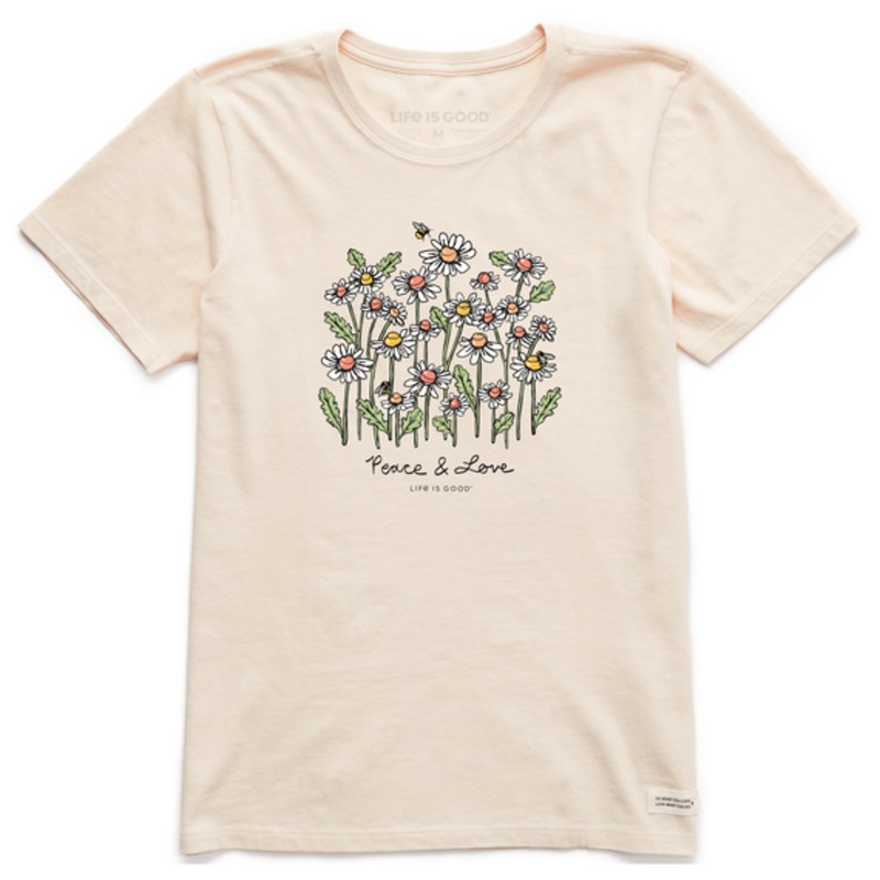 Women’s Relaxed Peace and Love Daisy Bee Short-Sleeve Tee – Putty White