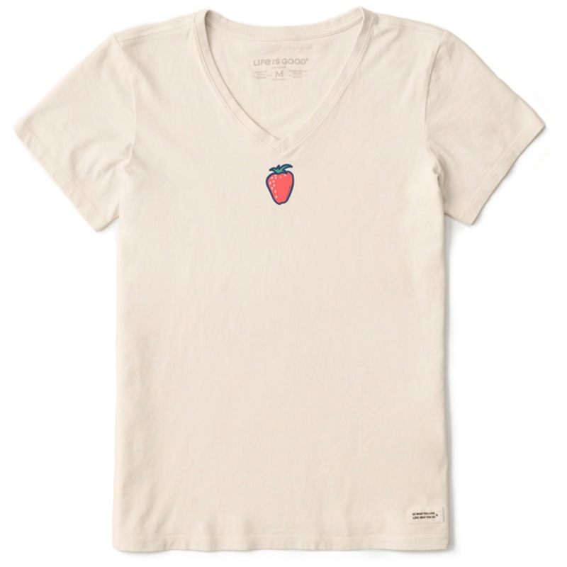 Women’s Simple Strawberry Crusher-LITE Short-Sleeve Vee – Putty White