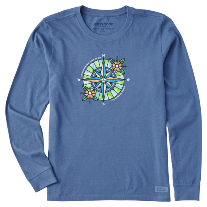 Women’s Washy Floral Compass Richer Long-Sleeve Crusher-LITE Tee – Vintage Blue