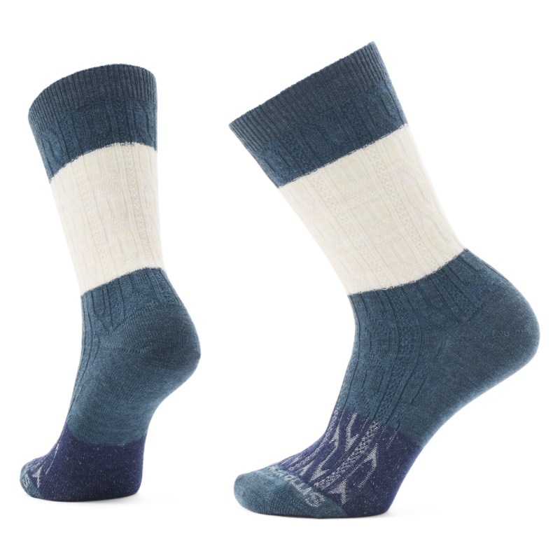 Everyday Color Block Cable Crew Sock – Twilight Blue/Moonbeam