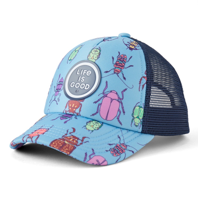 Kids’ Grid Bug Pattern Trucker Hat – Cool Blue