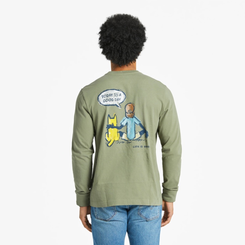 Men’s Jake and Rocket Good Day Sketch Long-Sleeve Crusher Tee – Moss Green
