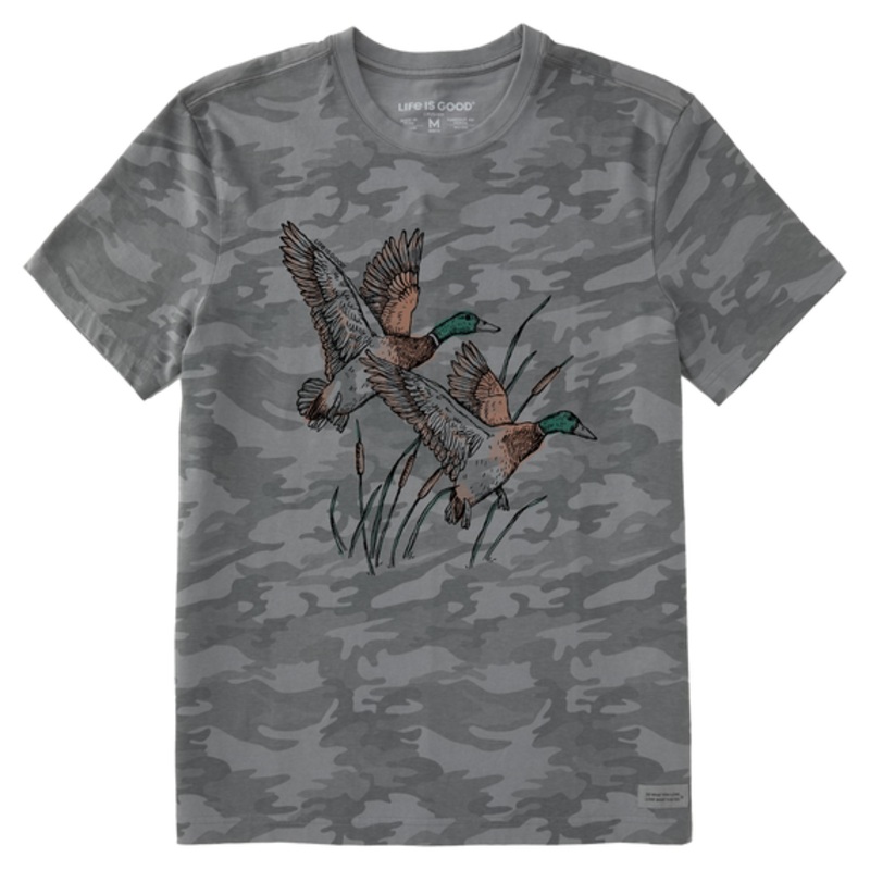 Men’s Mallard Ducks Illustration Allover Printed Short-Sleeve Crusher Tee – Gray Camo