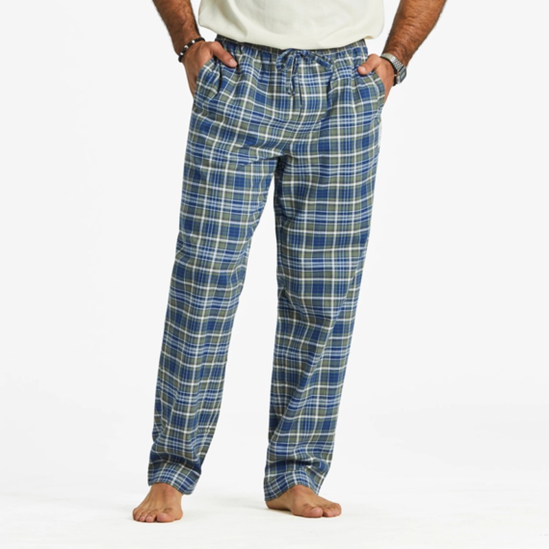 Men’s Moss and Darkest Blue Plaid Pattern Classic Sleep Pant – Moss Green