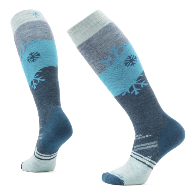Women’s Ski Full Cushion Snowpocalypse Pattern Over-the-Calf Sock – Frosty Green