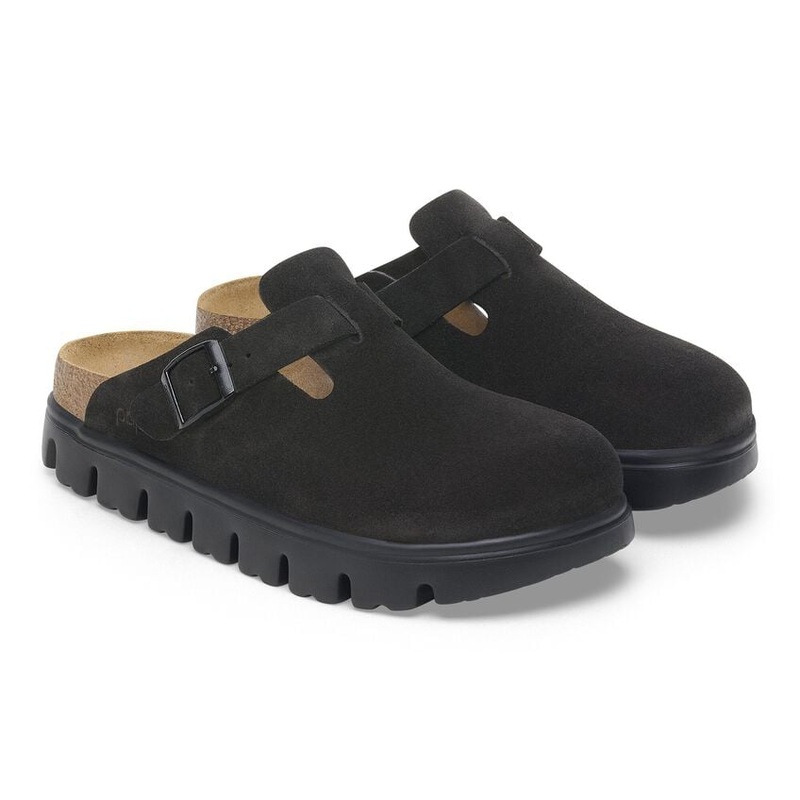 Boston Chunky Suede Leather Clog – Black/Black