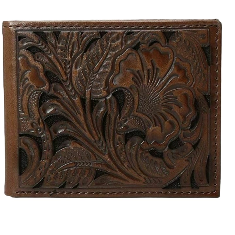 Floral Embossed Bifold Leather Wallet