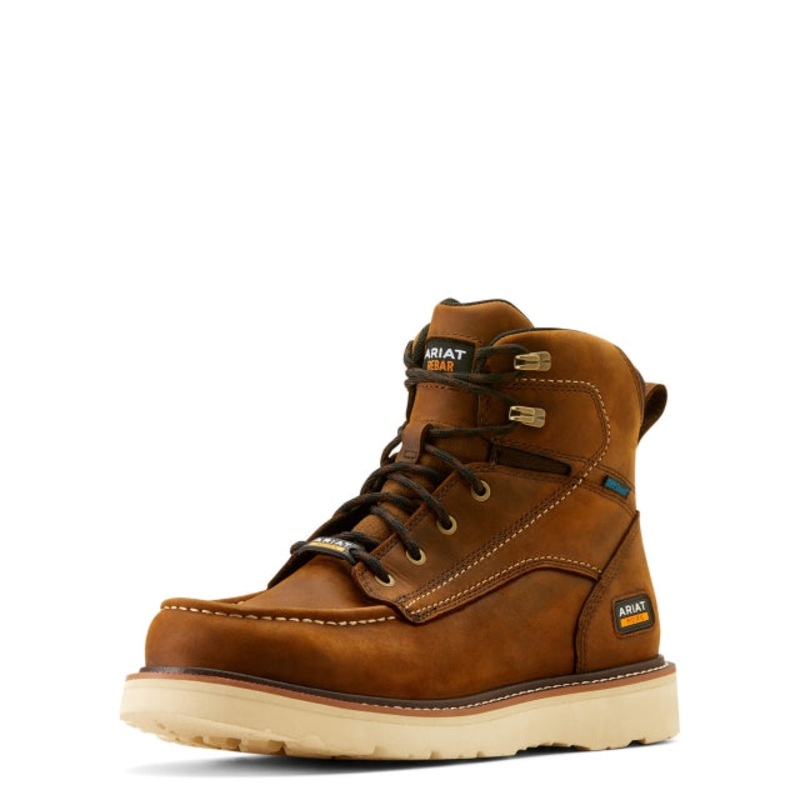 Men’s Rebar Wedge Moc Toe 6 inch Waterproof Work Boot – Distressed Brown