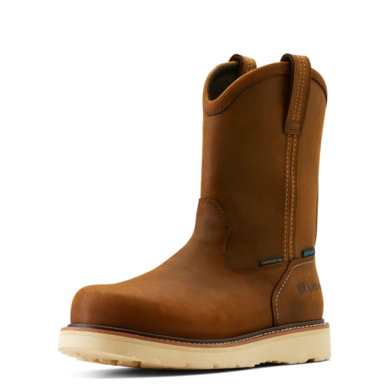 Men’s Rebar Wedge Pull-On Waterproof Composite Toe Work Boot – Distressed Brown